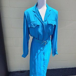 Liz Claiborne Vintage 80's Blue Dotted Shirt Dress